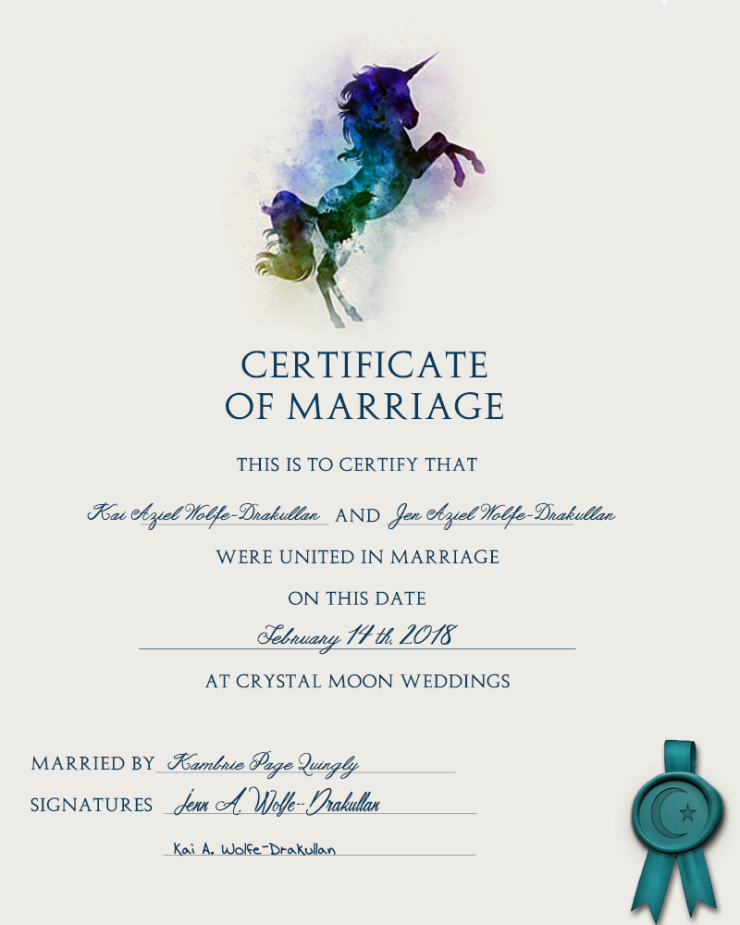 Jenn &amp; Kai Marriage Certificate